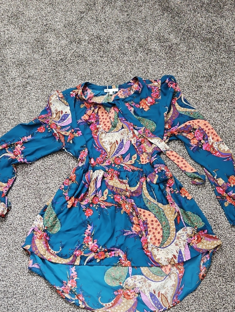 Teal Paisley Floral Ruffle Tunic